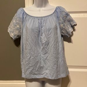 Light blue off the shoulder blouse